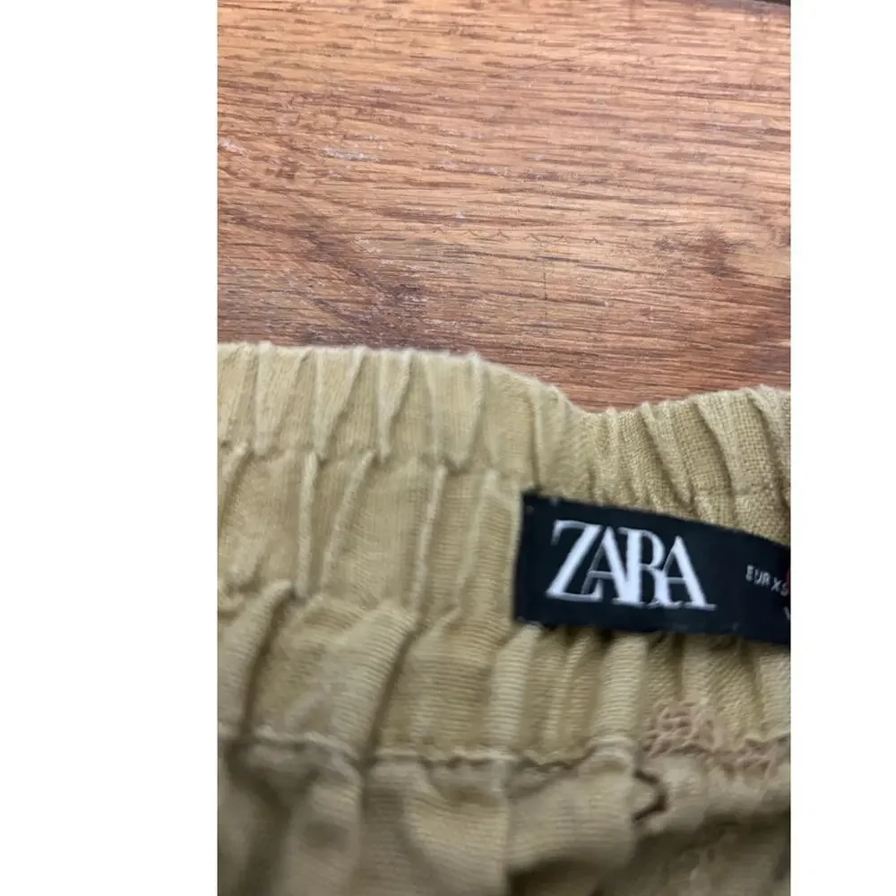 Zara 100% Linen Light Khaki Barrel Pants Size XS